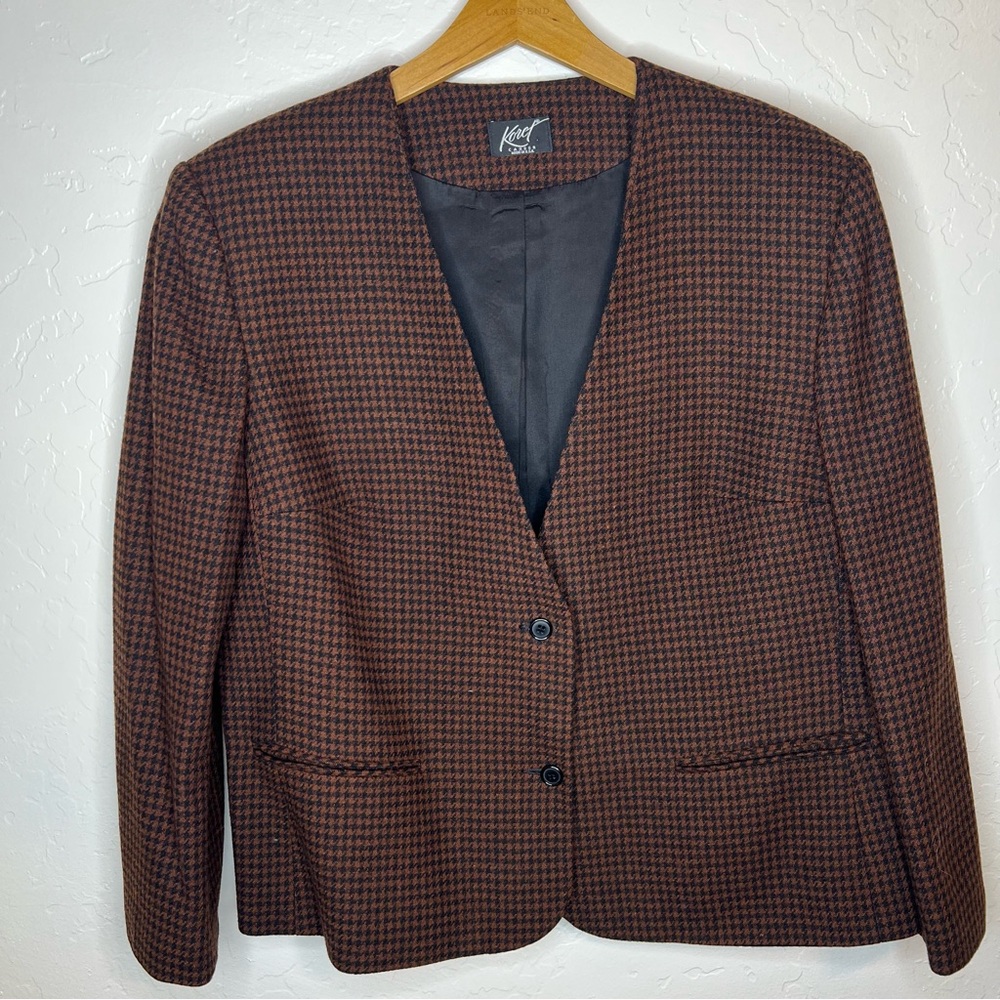 Old Money Wool Blazer Koret Brown Houndstooth WOMEN size 18W XL